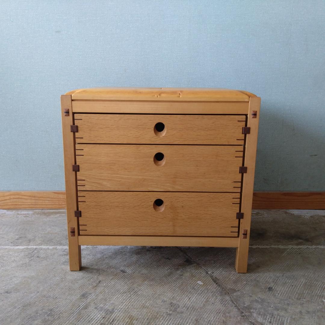 木製　スツール　引き出し付　組み木