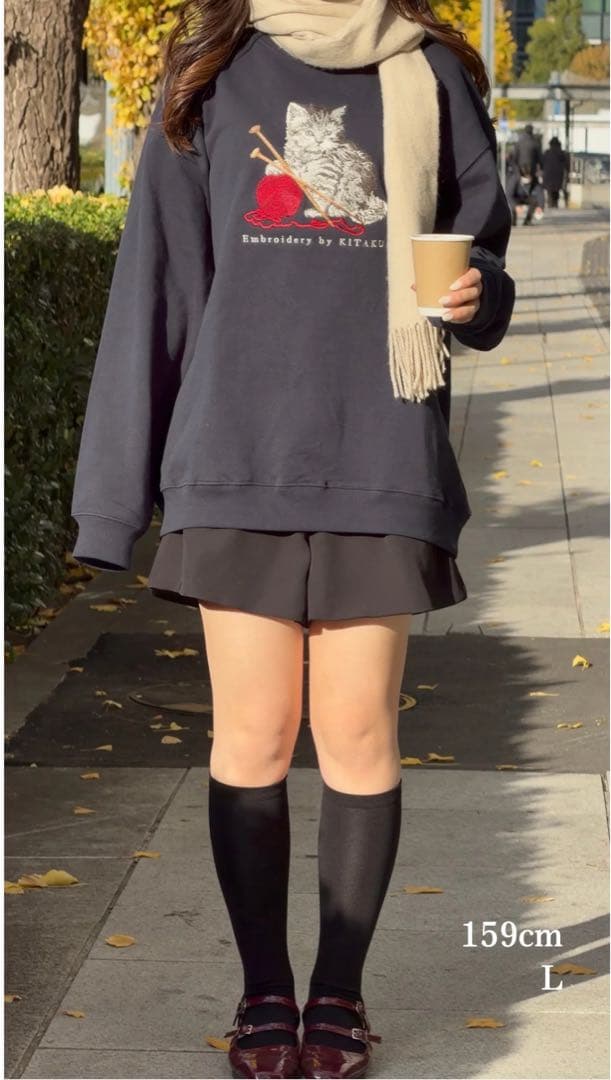 ほのぼの様　新品未使用　北区の刺しゅう屋　猫と刺繍　Sサイズ グリーン