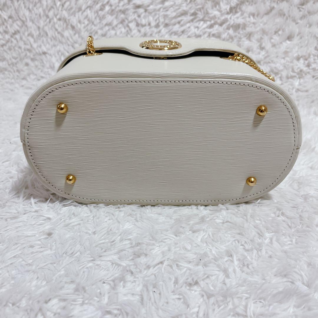 極美品✨ハナエモリ バニティバッグ ハンドバッグ レザー サークルロゴ　白