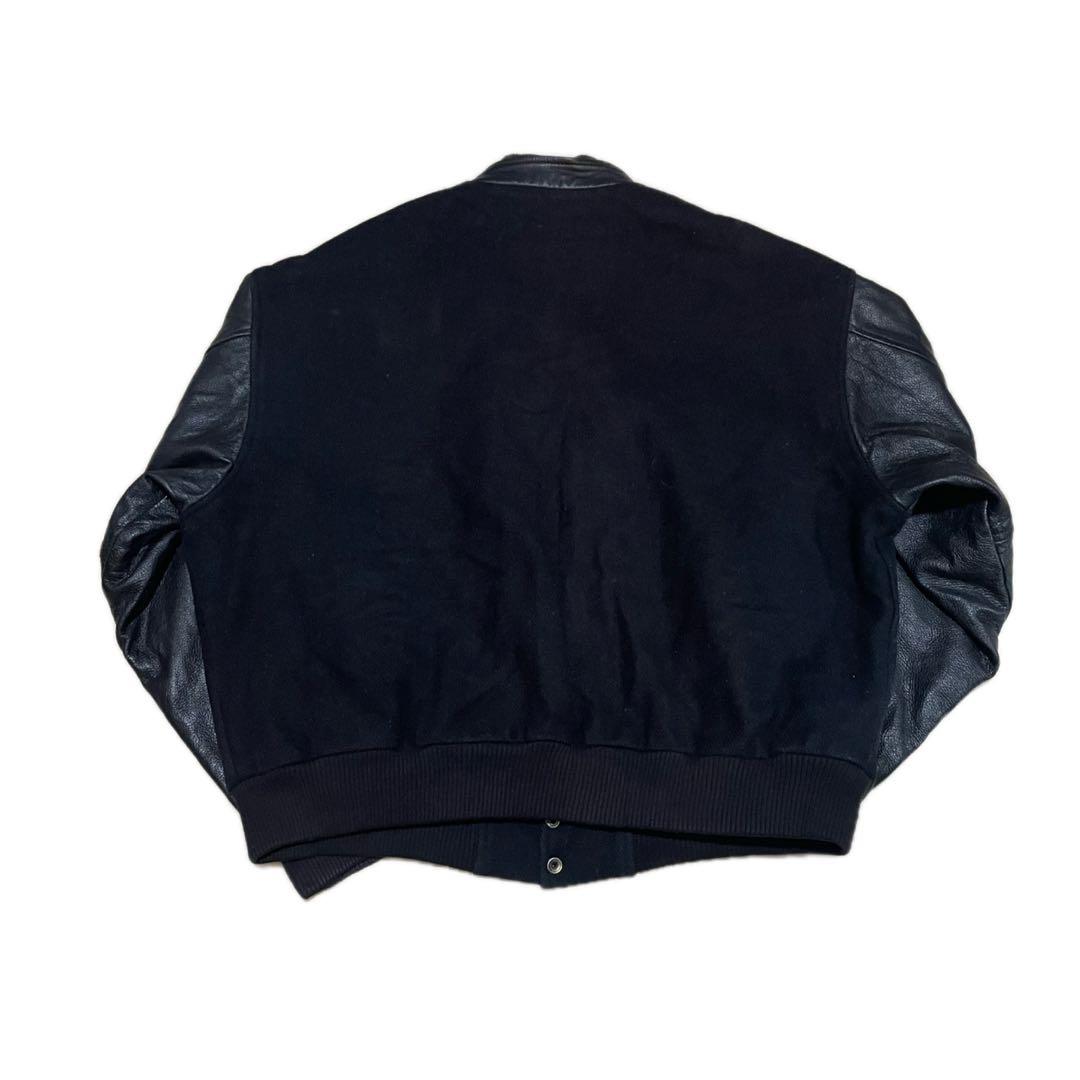 SUMAC ウールスタジャン　無地　オールブラック　袖レザー　襟レザー　カナダ製