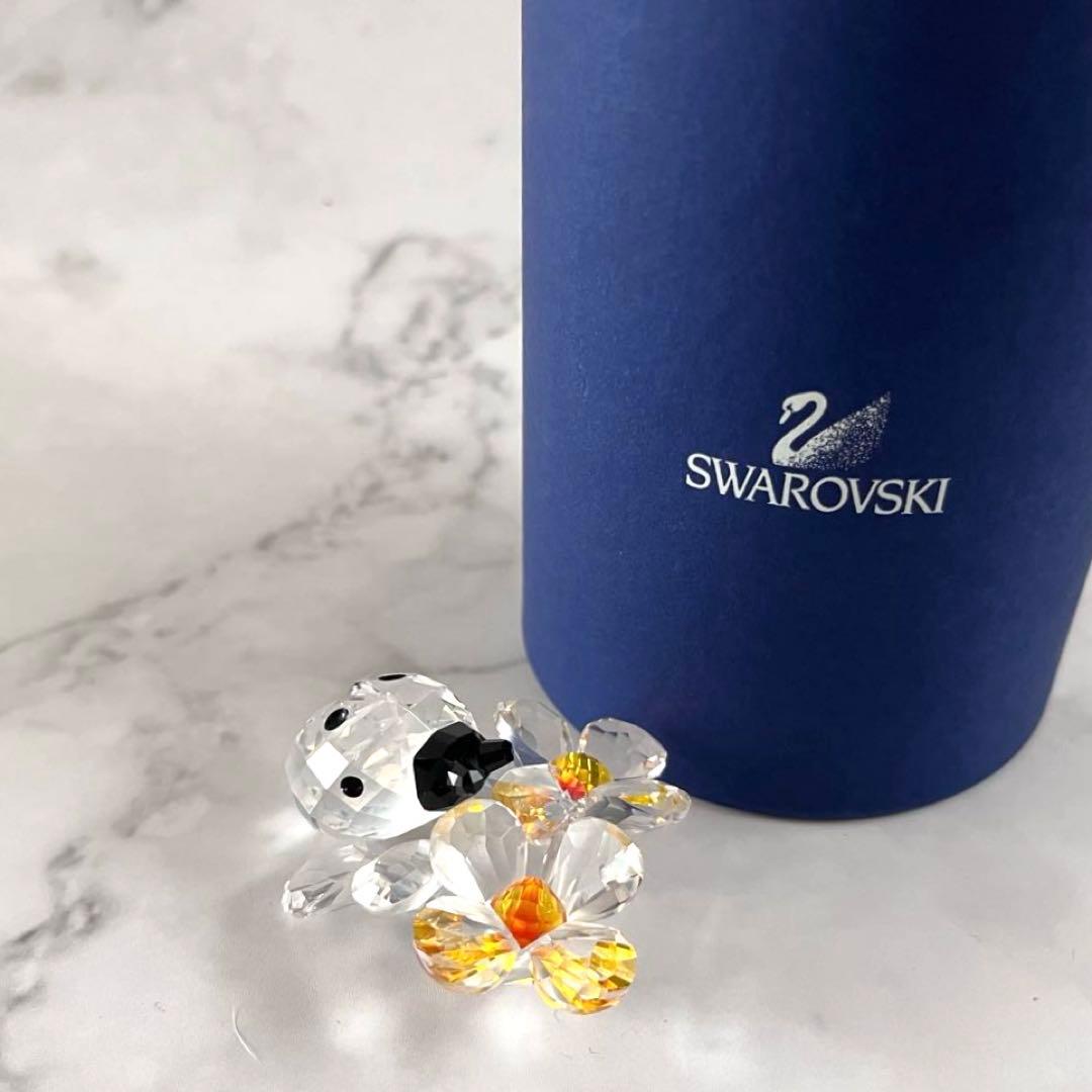 美品　スワロフスキー SWAROVSKI 花とテントウムシ オブジェ 置物