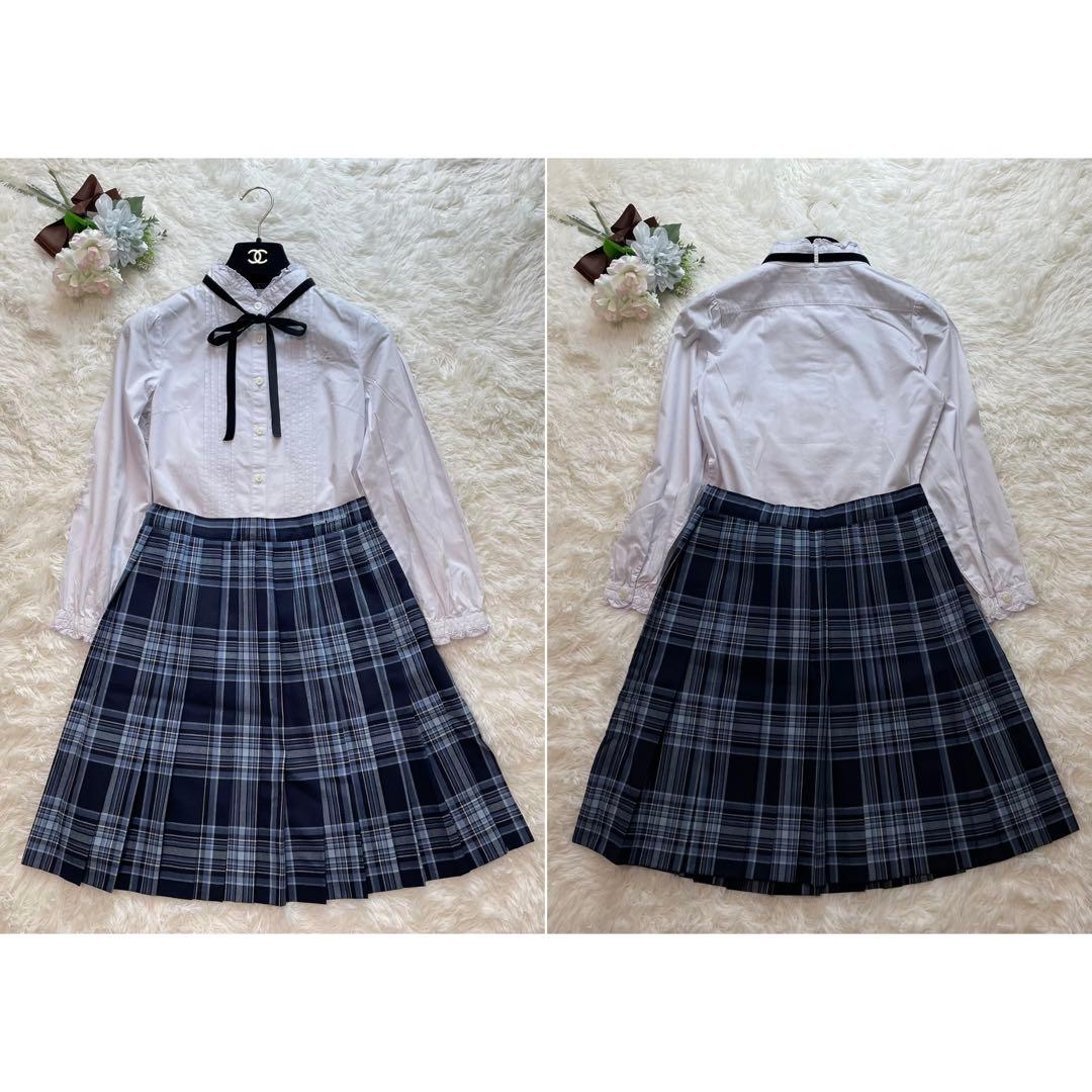 高級感✨ポンポネット フォーマル セット チェック 濃紺 水色 150 160