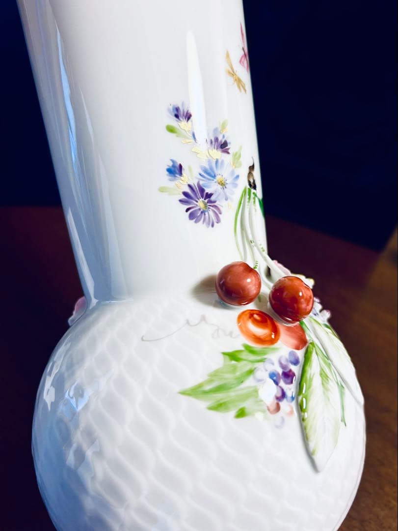 マイセン　花瓶　波の戯れ　チェリー