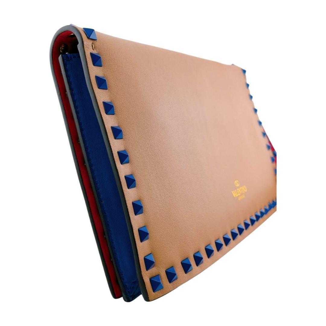 ヴァレンティノガラヴァーニ クラッチバッグ ブルー ロックスタッズ マルチカラー