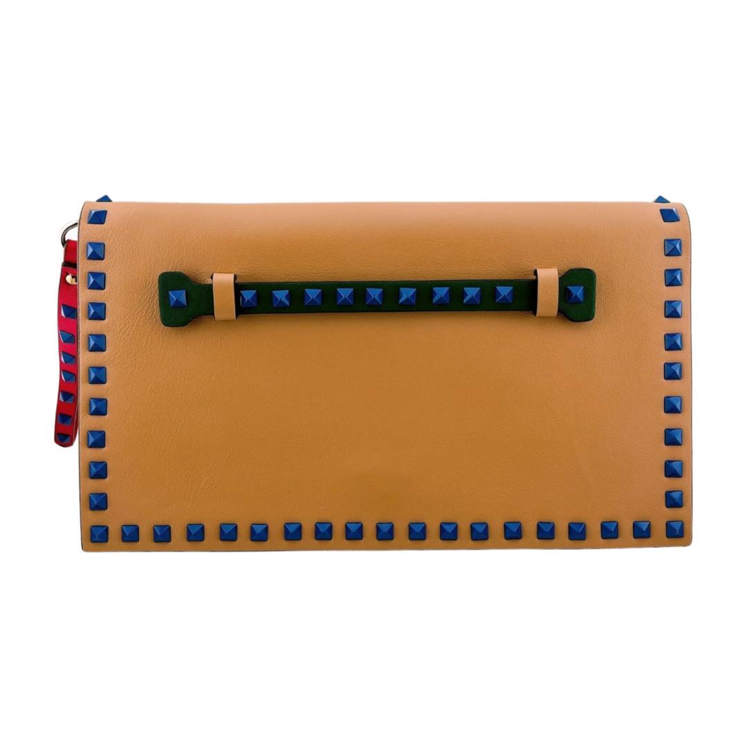 ヴァレンティノガラヴァーニ クラッチバッグ ブルー ロックスタッズ マルチカラー