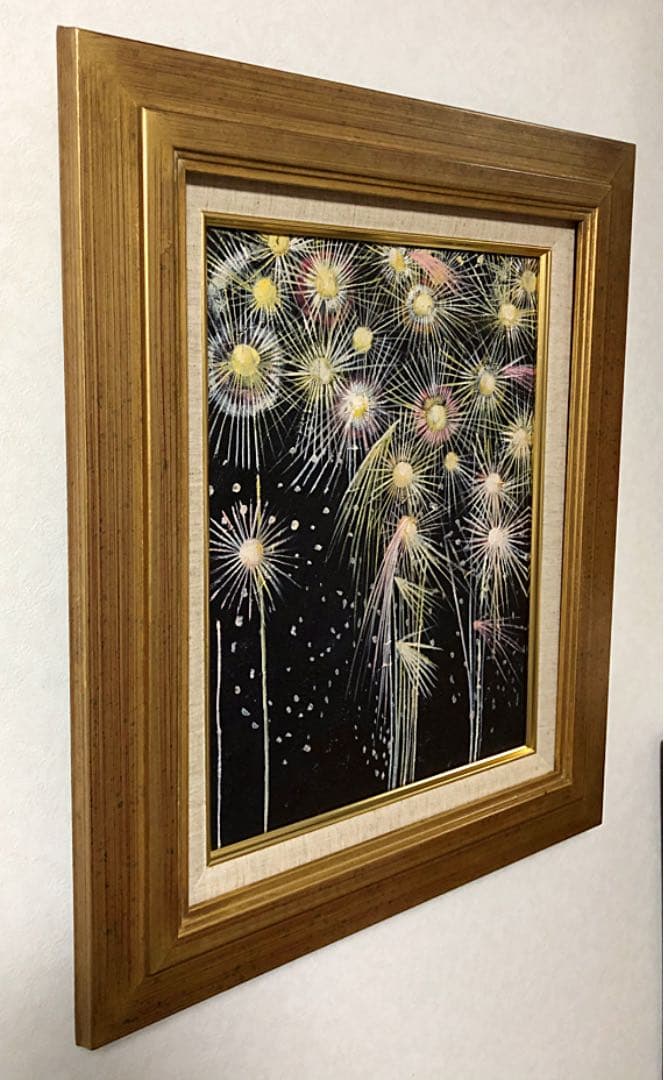 絵画 額装 花火 油彩画 F6 キャンパス 模写