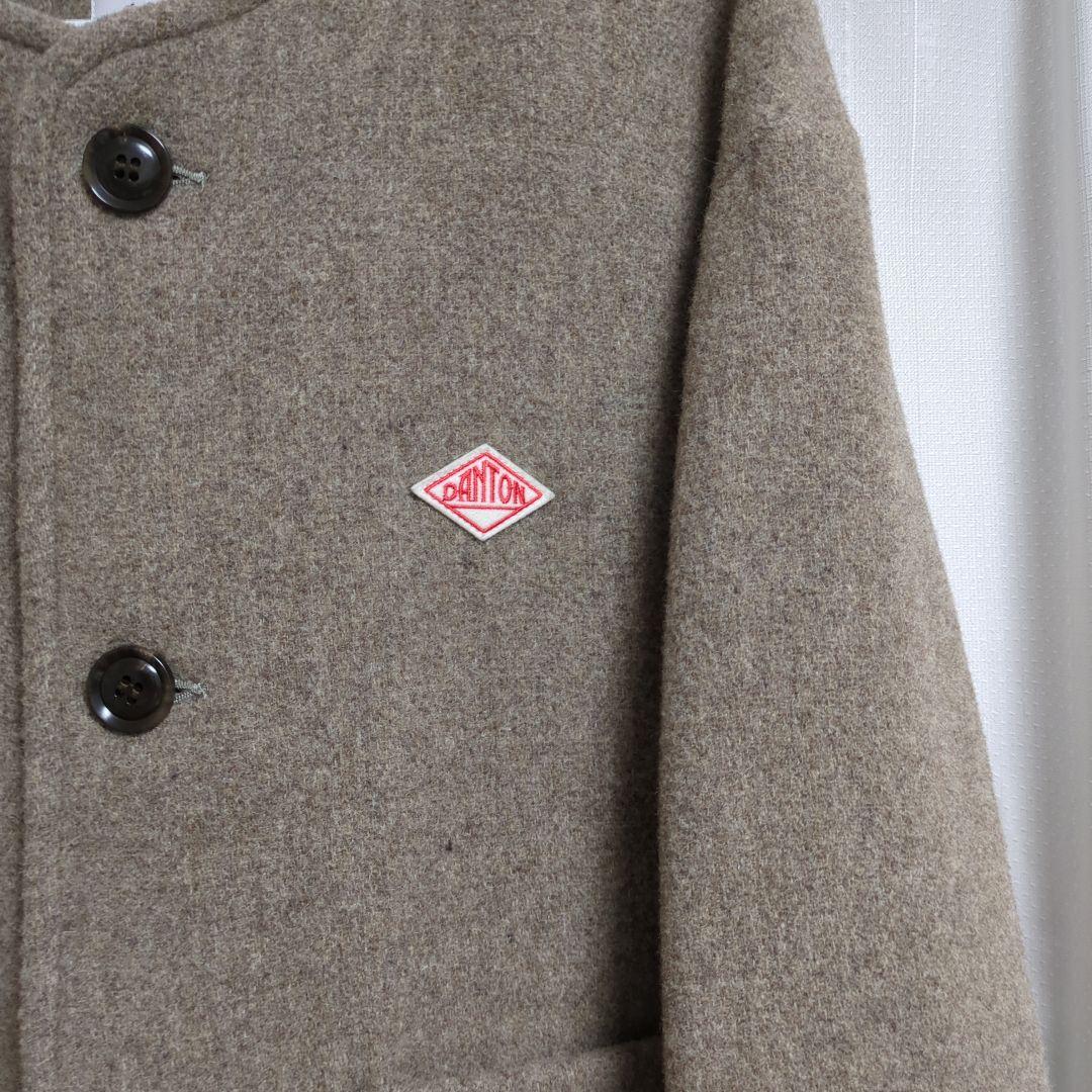 美品DANTON ☆ウールライト　パイルカラーレス　ノーカラージャケット