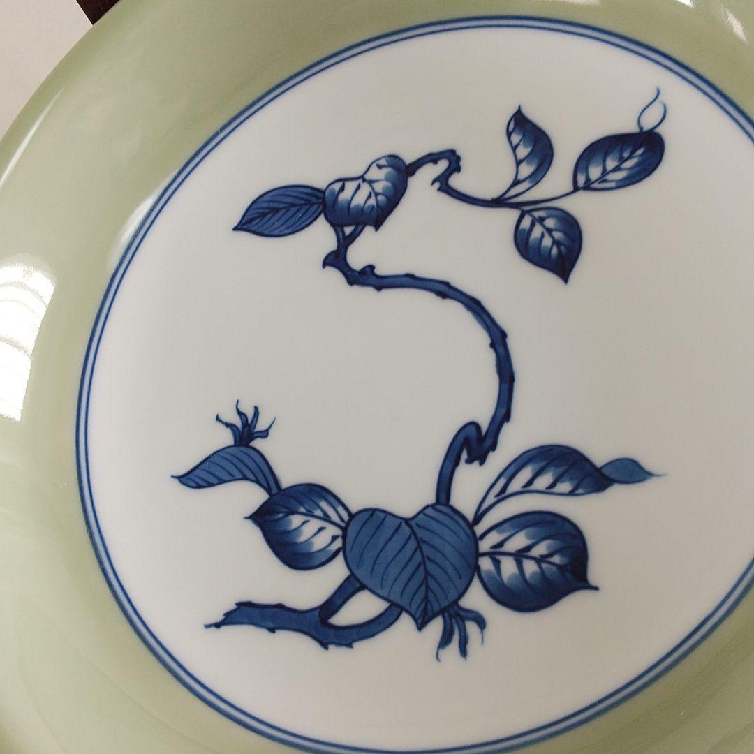 源右衛門⭐️青磁木の葉文 サラダ皿 (21cm)