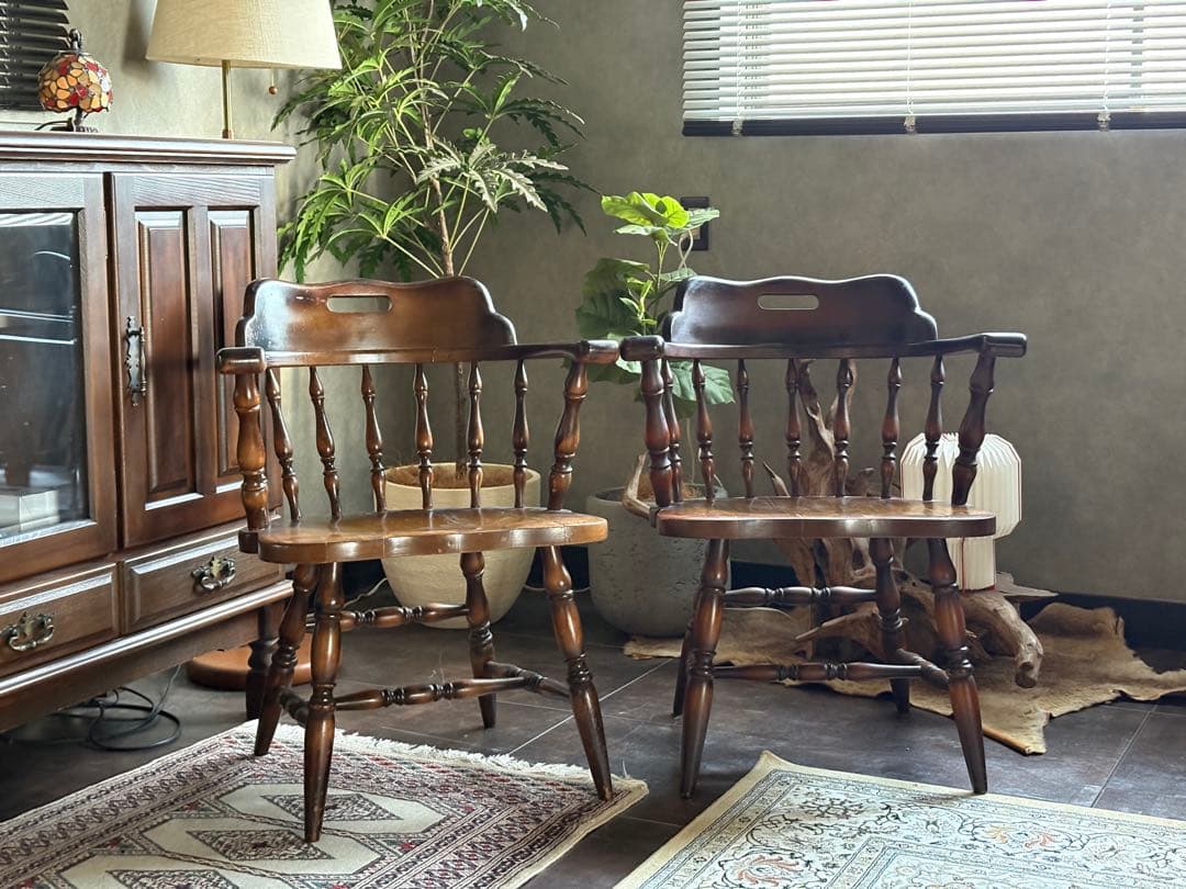 飛騨産業　キツツキマーク　アームチェア　スポークチェア　レトロ　ヴィンテージ