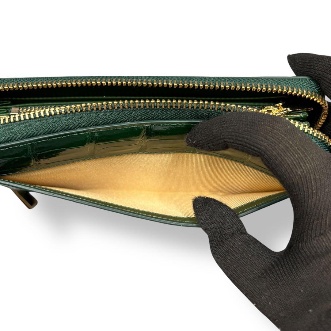 新品未使用 リアル シャイニングクロコ ラウンドファスナー ヘンローン グリーン