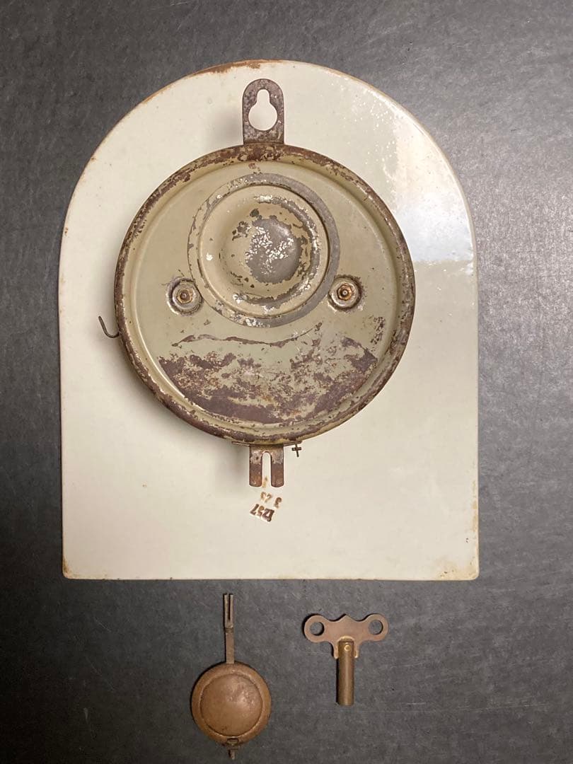 【ジャンク品】アンティーク振り子時計 壁掛け式 陶器製