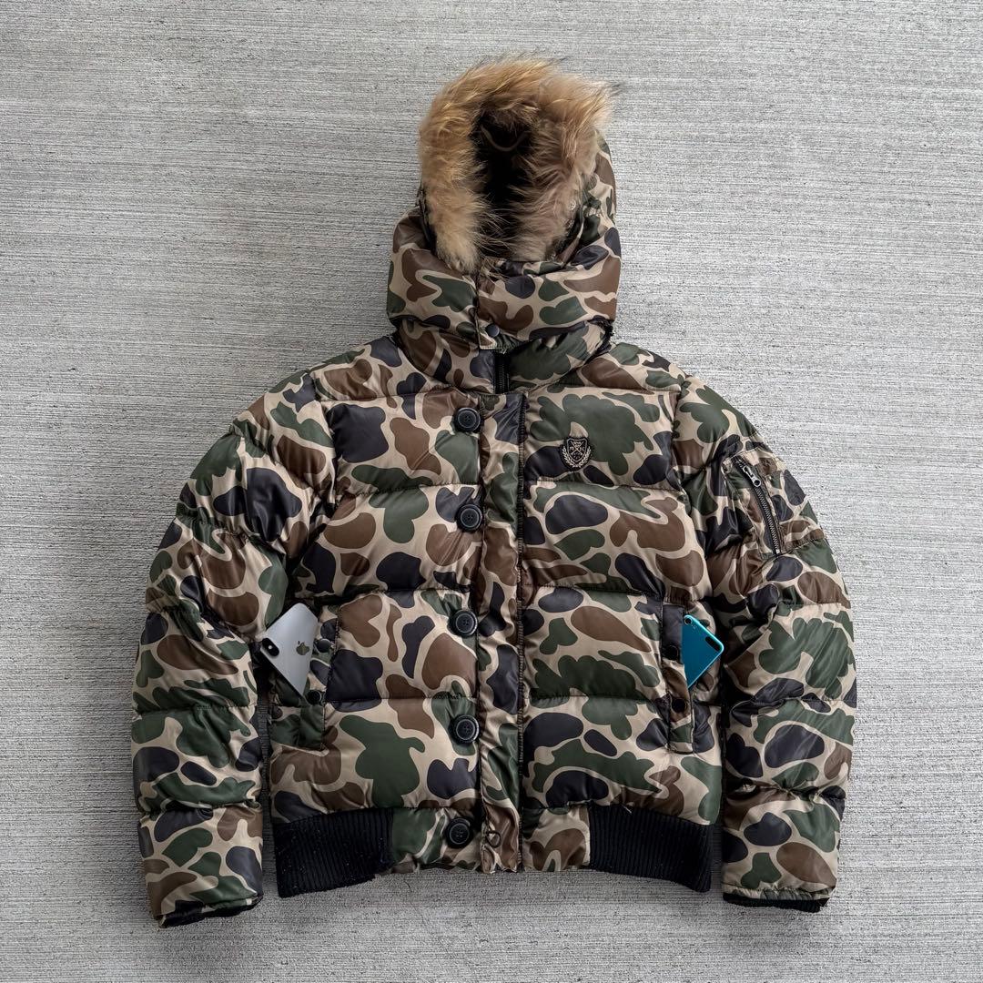 y2k 短丈　2way ファーダウン ジャケット　カモフラ　ギャル　stussy